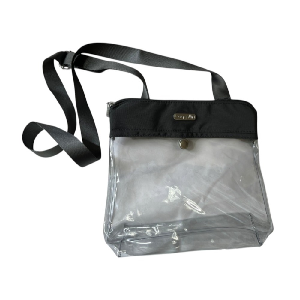 BAGGALLINI Clear Stadium Bag CROSSBODY Dark Gray Trim/Strap OUTER SNAP POCKET